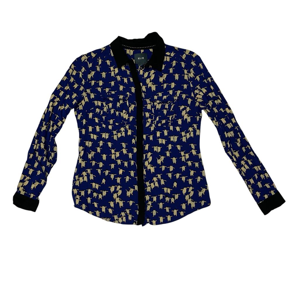 Anthropologie Maeve Bagatelle Buttondown Penguin Blouse - Blue - 2 - Picture 7 of 14